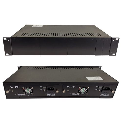 14 slot media converter chassis with dual redundant AC power supply modules