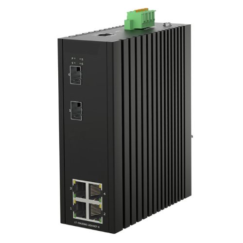 L2 Managed Industrial Switch, DIN-rail, 4x10/100/1000Base-T RJ45 + 2x1000/2500Base-X SFP ports, with enhanced L2 features, IP40 protection level, compact design, -40 ~ +75℃ operating temperature, 12~58VDC redundant power inputs