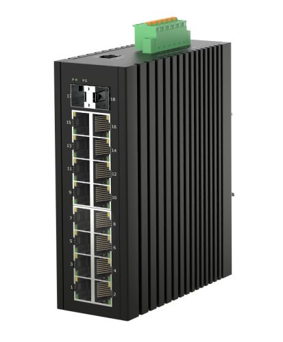 L2 Managed Industrial Switch, DIN-rail, 16x10/100/1000Base-T RJ45 + 2x1000/2500Base-X SFP ports, 1 x alarm relay output, IP40 protection level, compact design, -40 ~ +75℃ operating temperature, 12~58VDC redundant power inputs