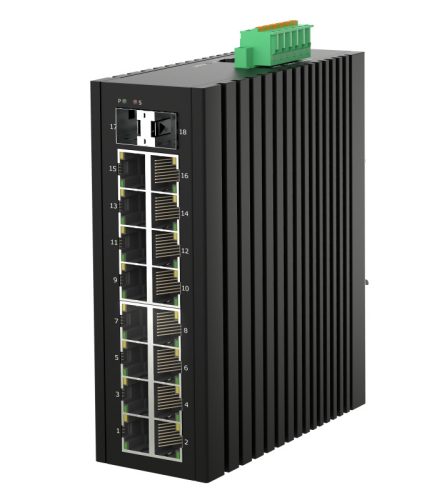 L2 Managed Industrial Switch, DIN-rail, 16x10/100/1000Base-T RJ45 + 2x1G/2.5G/10GBase-X SFP+ ports, 1 x alarm relay output, IP40 protection level, compact design, -40 ~ +75℃ operating temperature, 12~58VDC redundant power inputs